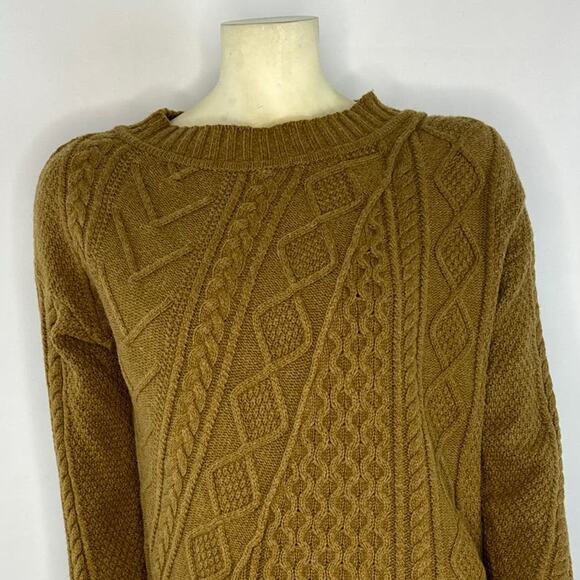 J. Crew Patchwork Cable Knit Wool Sweater Heather Teak Brown size small - Picture 5 of 12